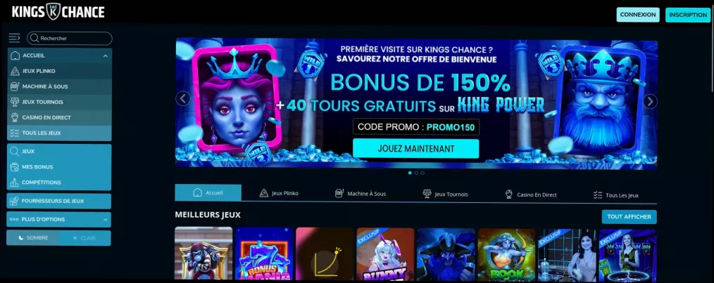King chance casino bonus 150% et 40 tours gratuits